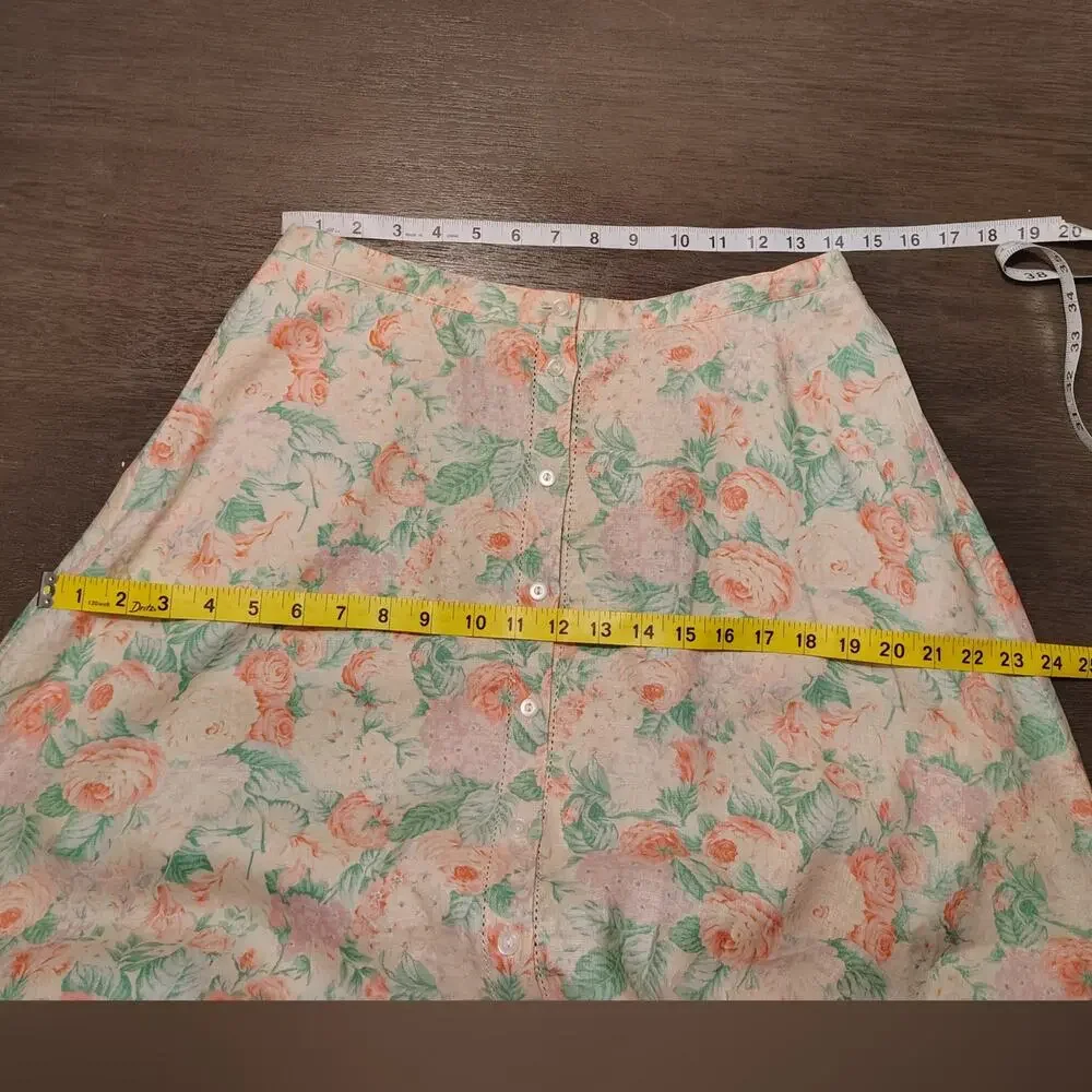 Vintage Lauren Ralph Lauren 100% Linen Floral Button-Front Skirt FLAW Size 8